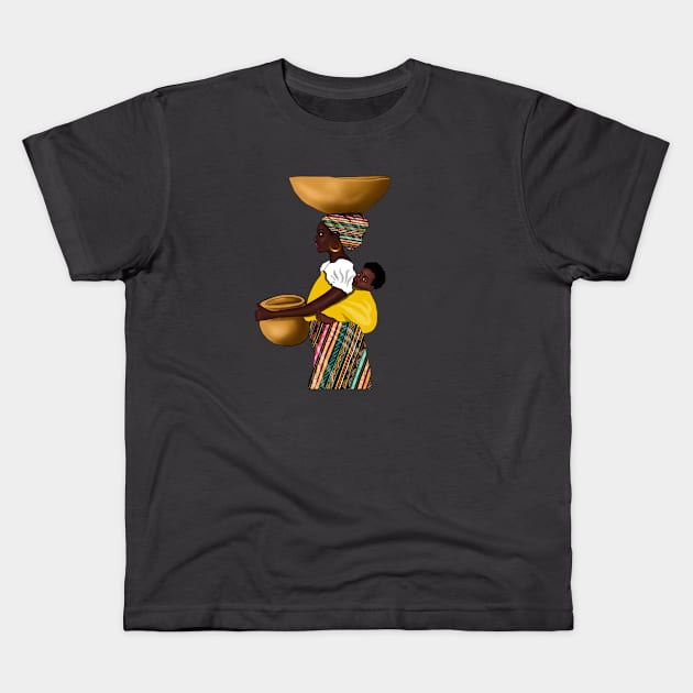 African Woman with Child, Mama Africa Kids T-Shirt by alzo